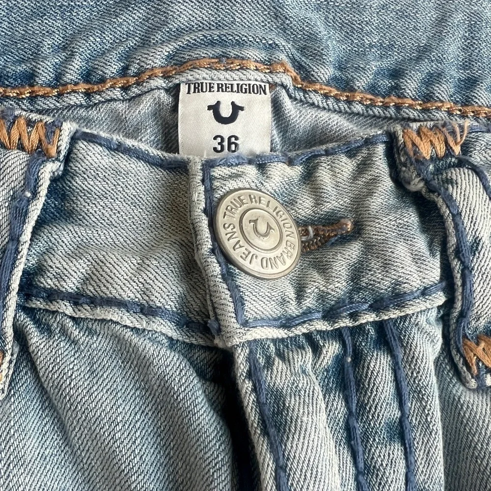 True Religion Athletic Geno Relaxed Slim Blue Straight Jeans Distressed